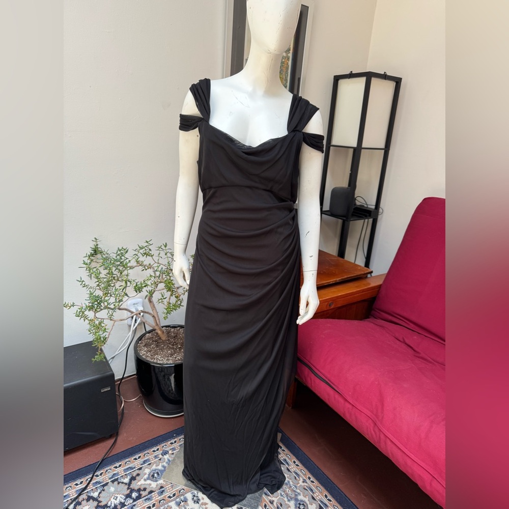 Alex Evenings Black Asymmetrical Cowl Neck Gown